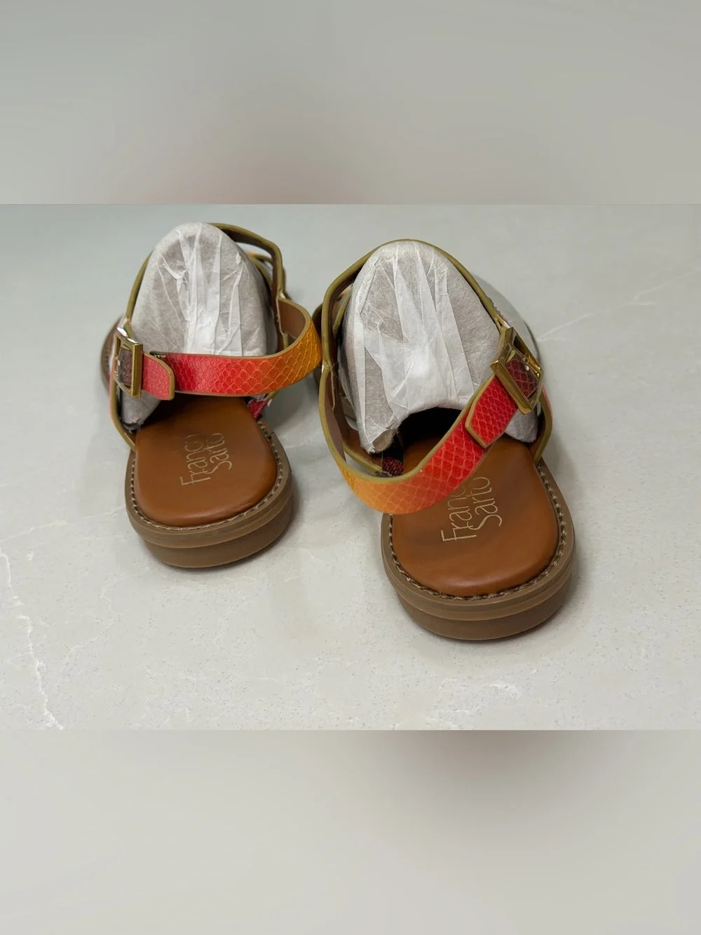 Franco Sarto Gabby Flat Sandal Multi Snake Print 9M Crisscross Strappy